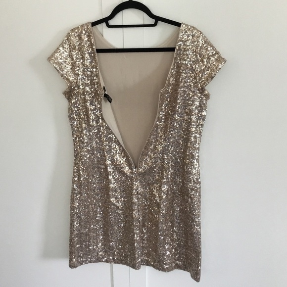 C - White House Black Market, Gold Sequin Dress Size M - Picture 3 of 4